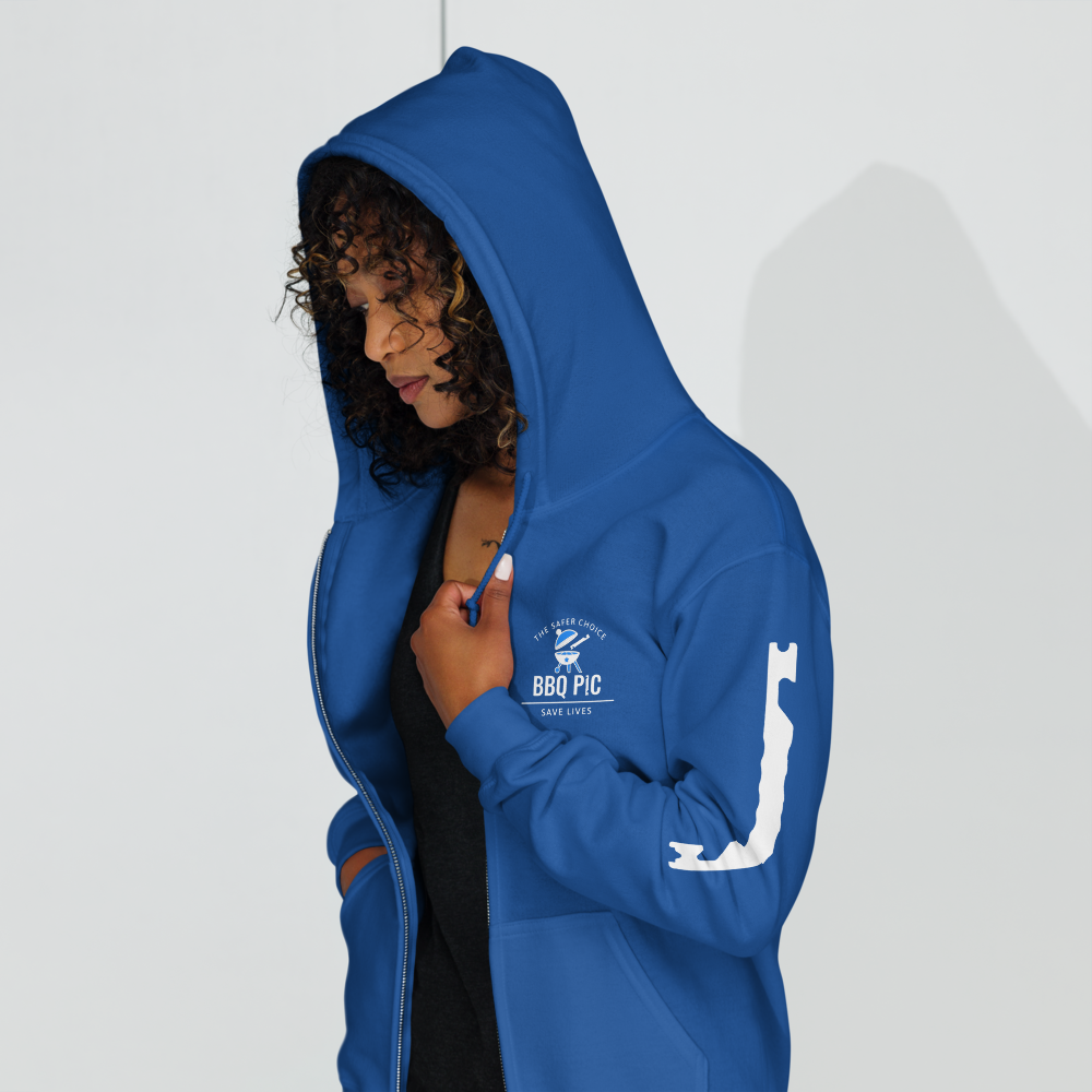 Model wearing Blue BBQ Pic Hoodie.